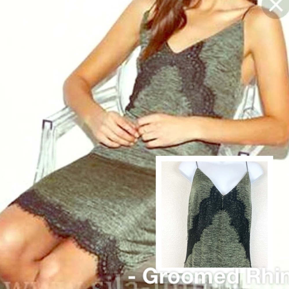 Kendall & Kylie Olive Green Slip Dress with Black Lace Trim